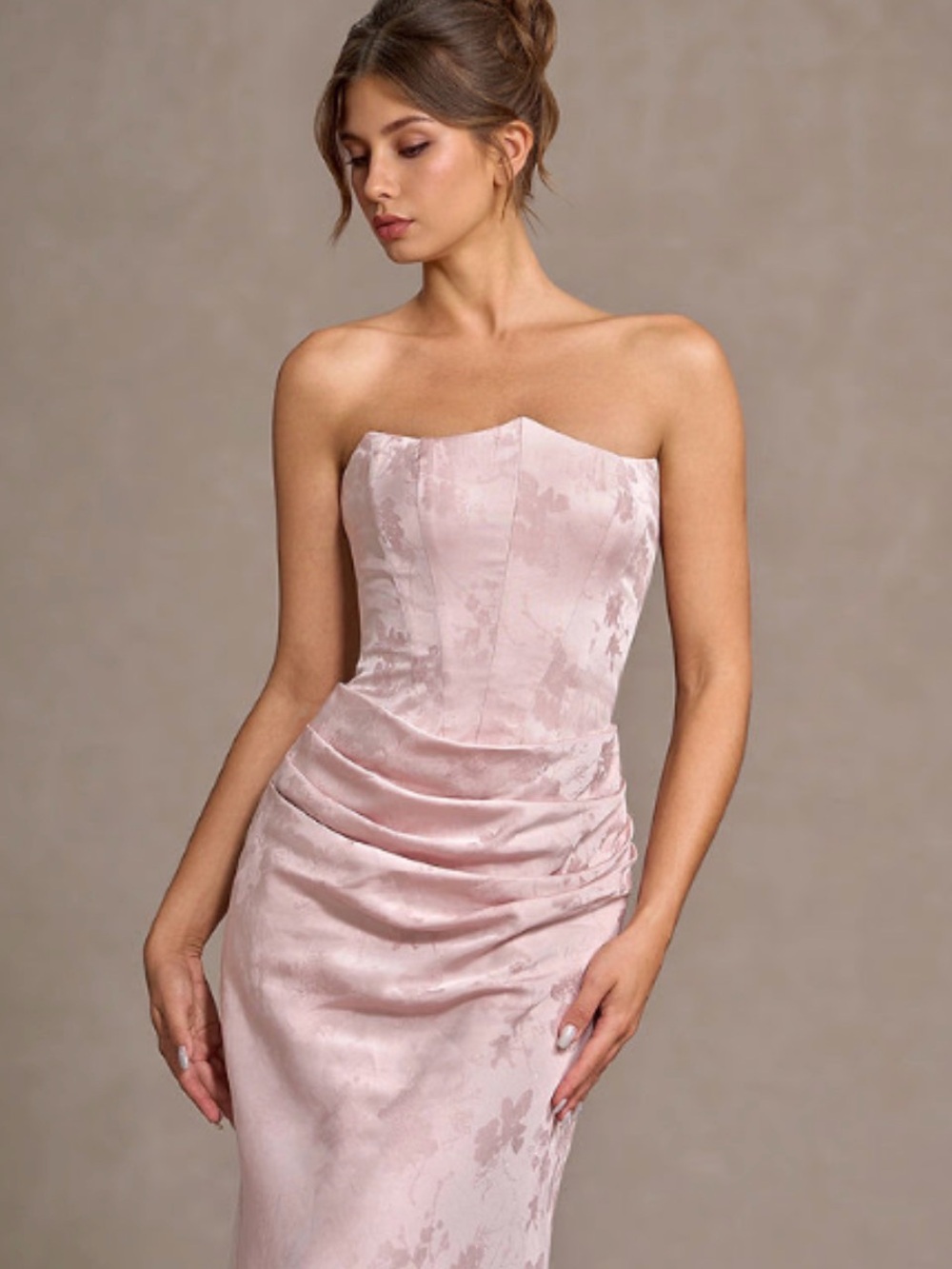 Strapless Blush Pink Satin Corset Cocktail Dress Azazie